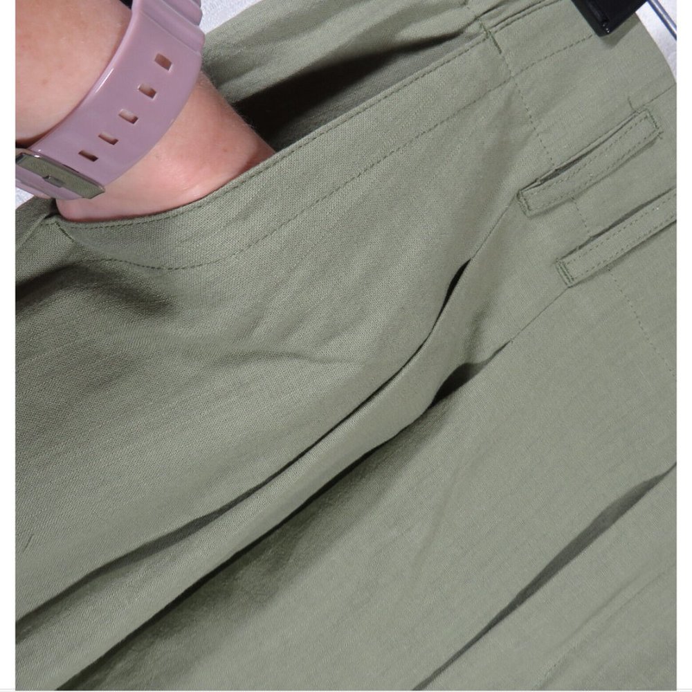 Halara Size XL Olive Lightweight Cotton Pleated Pull On Pants, Pockets - Picture 12 of 14